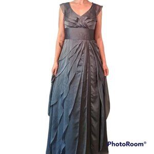 Adrianna Papell Slate Blue Chiffon Ruffled Gown, 8